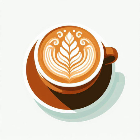 Coffee cup with latte art on white background. Vector illustration.のイラスト素材