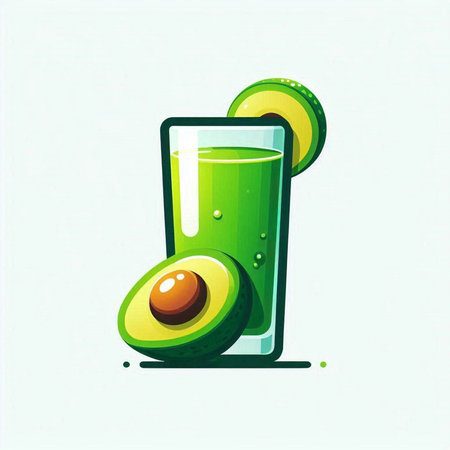 Avocado juice in a glass with slices of avocado. Vector illustration.のイラスト素材