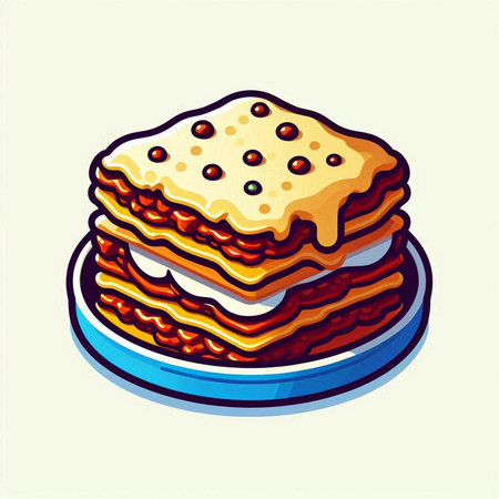 Illustration of a stack of lasagna on a plate, vector illustrationのイラスト素材