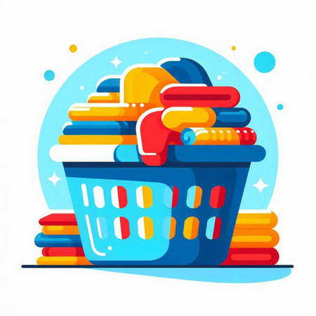 Shopping basket with clothes. Colorful vector illustration in flat styleのイラスト素材