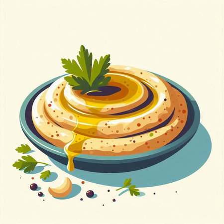 Hummus with olive oil and parsley. Vector illustration.のイラスト素材