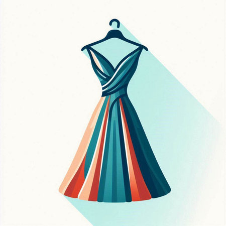 wedding dress on a hanger in retro style, vector illustrationのイラスト素材