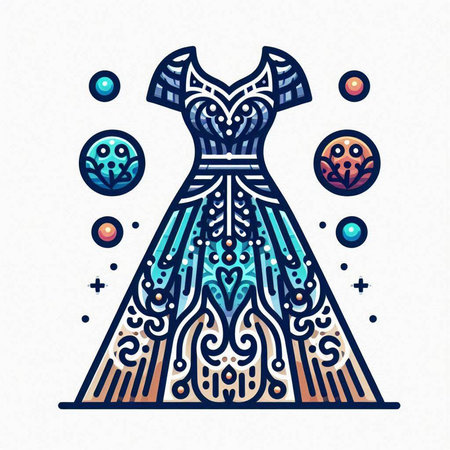 Fashion illustration with beautiful dress. Hand drawn design element. Vector illustration.のイラスト素材