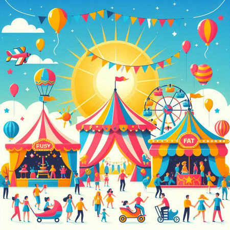 Circus fair. Childrens entertainment. Vector illustration in cartoon style.のイラスト素材