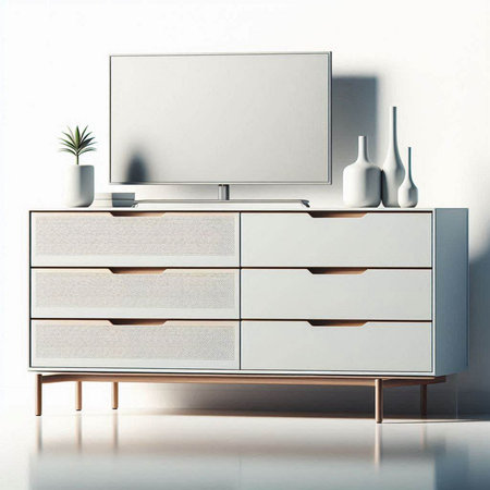 TV on the chest of drawers in the interior. 3d renderingのイラスト素材