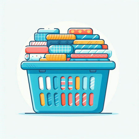 Shopping basket full of clothes. Vector illustration in cartoon style.のイラスト素材
