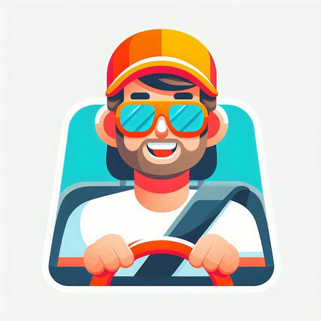 Man driving a car. Vector illustration in a flat cartoon style.のイラスト素材