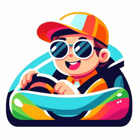 Cute boy in helmet and glasses riding snowboard. Vector illustrationのイラスト素材