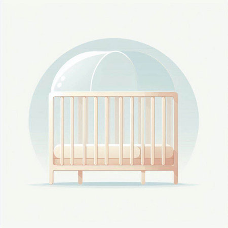 Illustration of a baby cot with a crib hanging on itのイラスト素材