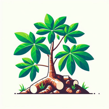 Tapioca palm tree isolated on white background. Vector illustration.のイラスト素材