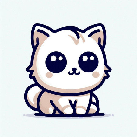 Cute cartoon cat on white background. Vector illustration. Kawaii animal.のイラスト素材