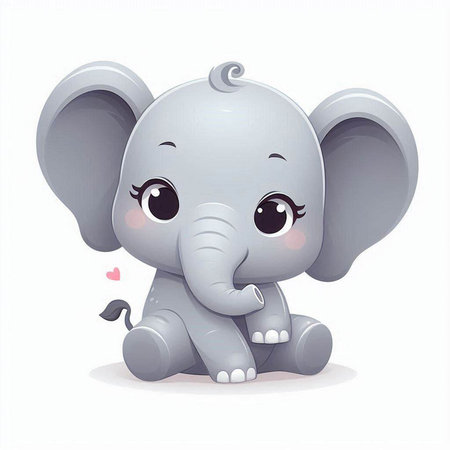 Cute baby elephant sitting on a white background. Vector illustration.のイラスト素材