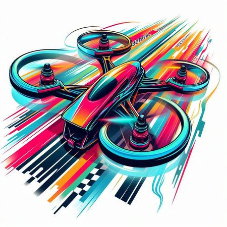 Digital illustration of a Drone in colour background. Abstract futuristic background.のイラスト素材