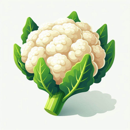 Cauliflower with leaves on a white background. Vector illustration.のイラスト素材