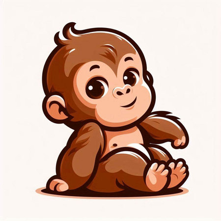 Cute baby monkey isolated on white background. Vector cartoon illustration.のイラスト素材