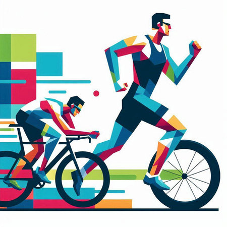 Cyclists in motion. Colorful background. Vector illustration.のイラスト素材