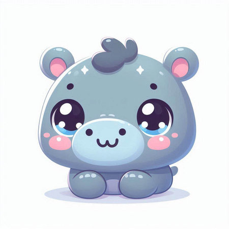 Cute cartoon hippo. Vector illustration isolated on white background.のイラスト素材