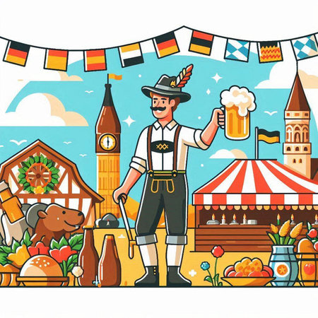 Oktoberfest festival in Germany. Vector illustration in cartoon styleのイラスト素材