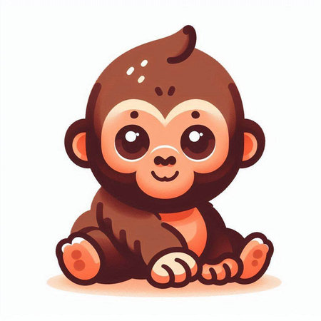 Cute cartoon baby monkey sitting on the ground. Vector illustration.のイラスト素材