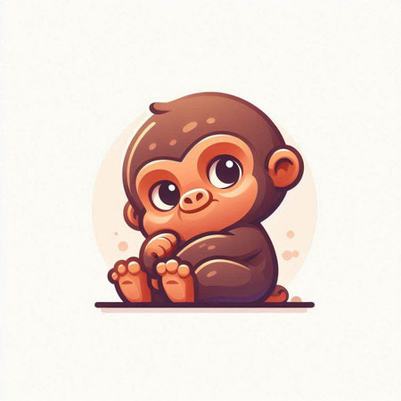 Cute baby monkey cartoon vector illustration. Cute baby animal character.のイラスト素材
