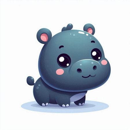 Cute cartoon hippo. Vector illustration isolated on white background.のイラスト素材