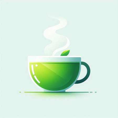 Coffee cup with green leaf and steam. Vector illustration.のイラスト素材