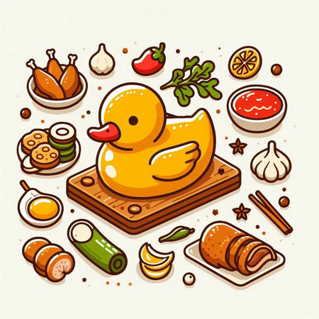 Illustration of traditional Chinese cuisine. Vector illustration of chinese food.のイラスト素材