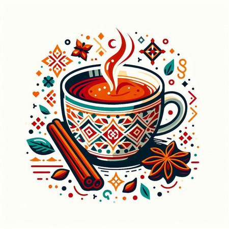 Cup of hot tea with cinnamon and star anise. Vector illustration.のイラスト素材