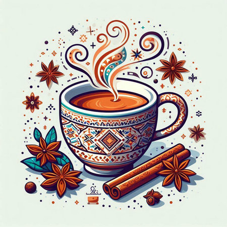 Cup of coffee with cinnamon and star anise. Vector illustration.のイラスト素材