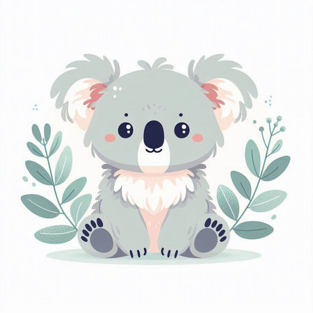 Cute kawaii koala with leaves. Vector illustration.のイラスト素材