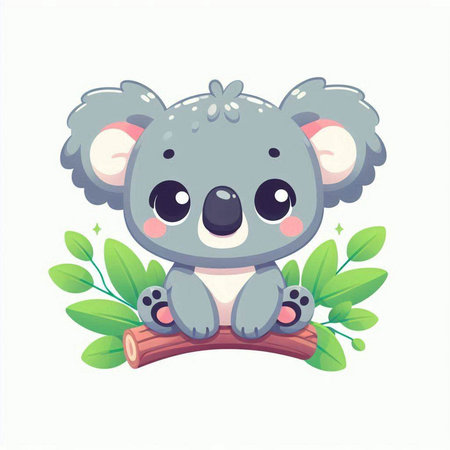 Cute koala sitting on a tree branch. Vector illustration.のイラスト素材