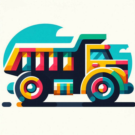 Truck with colorful stripes. Vector illustration in retro style. Eps 10のイラスト素材