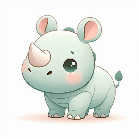 Cute cartoon rhinoceros isolated on white background. Vector illustration.のイラスト素材