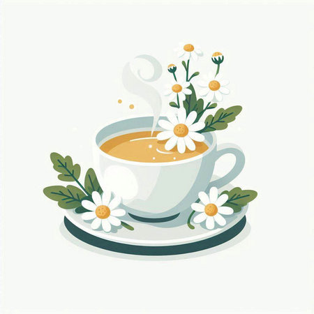 Cup of tea with chamomile flowers. Vector illustrationのイラスト素材