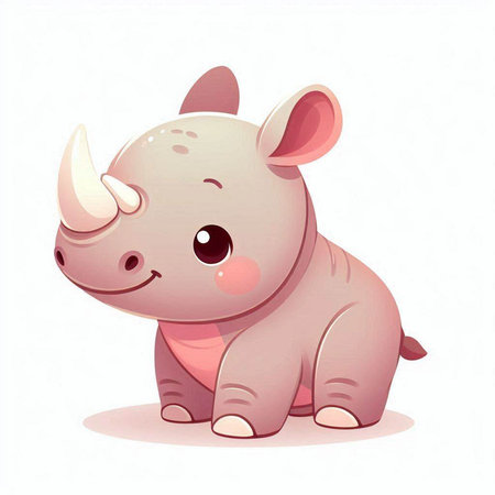Cute cartoon rhinoceros isolated on white background. Vector illustration.のイラスト素材