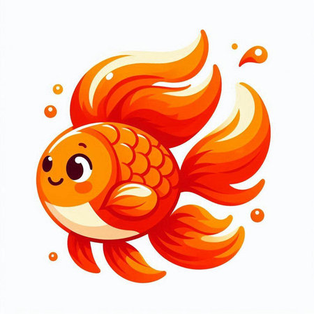 Illustration of a cute cartoon goldfish on a white background.のイラスト素材