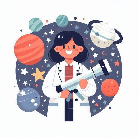 Astronaut girl in outer space. Vector illustration in flat styleのイラスト素材