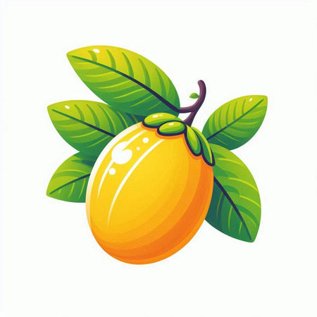 Persimmon fruit with leaves on white background. Vector illustration.のイラスト素材