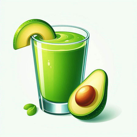 Avocado smoothie in a glass on white background. Vector illustration.のイラスト素材