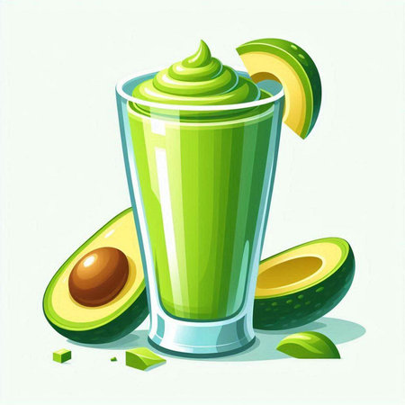 Vector illustration of a glass of avocado smoothie with slices of avocado.のイラスト素材