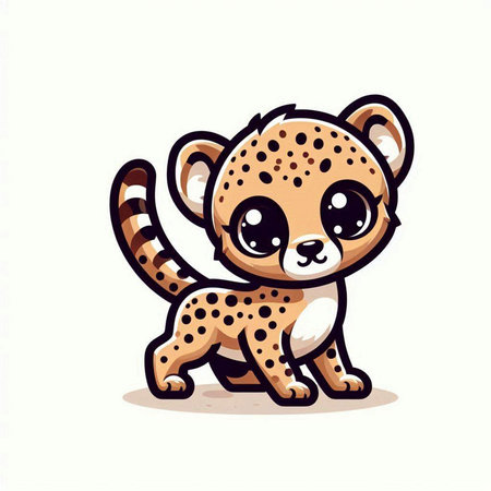 Cute cartoon cheetah on white background. Vector illustration.のイラスト素材