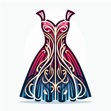 Fashion illustration of a beautiful dress with ornament. Vector illustration.のイラスト素材