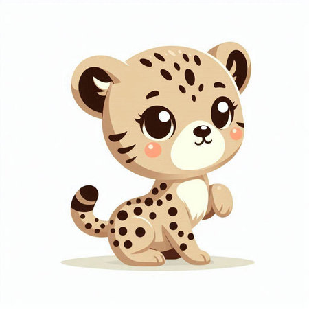 Cute cartoon baby cheetah. Vector illustration isolated on white background.のイラスト素材