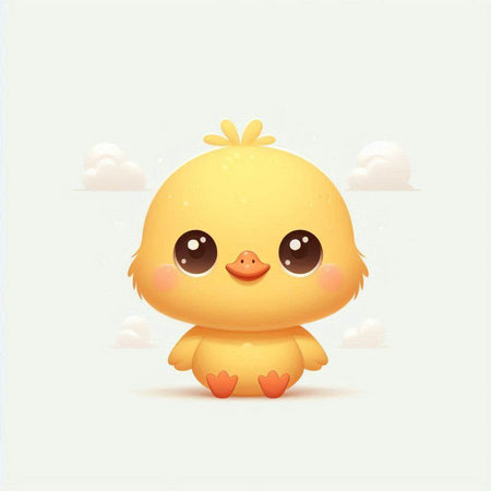 Cute little yellow chicken cartoon character on white background. Vector illustration.のイラスト素材