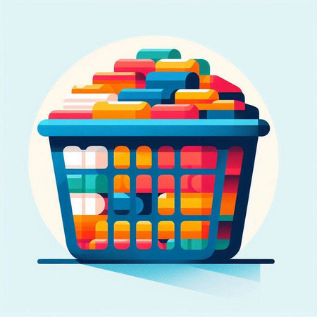 Colorful shopping basket icon. Vector illustration in flat cartoon style.のイラスト素材