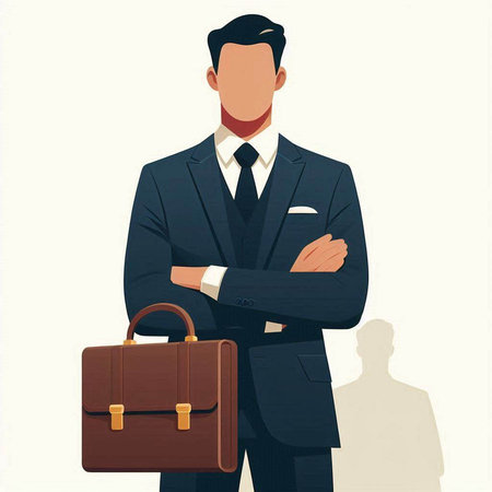 Businessman in suit with briefcase. Vector illustration in retro styleのイラスト素材