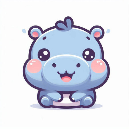 Cute cartoon hippo isolated on white background. Vector illustration.のイラスト素材