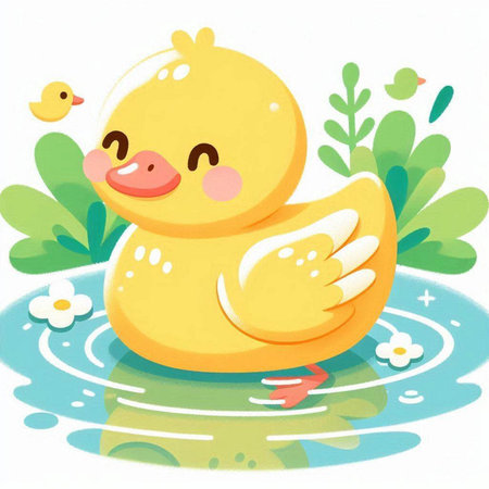 Duck in the water. Vector illustration of a cute yellow duck.のイラスト素材