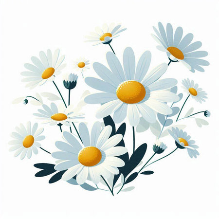 Chamomile bouquet on white background. Vector illustration.のイラスト素材