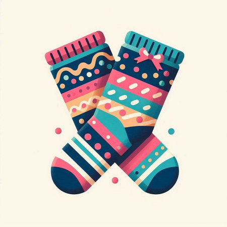 Colorful socks with patterns on a white background. Vector illustration.のイラスト素材
